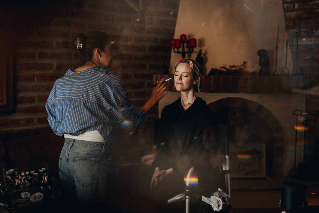 Bride getting ready at intimate family ranch wedding in Sonoita Arizona”