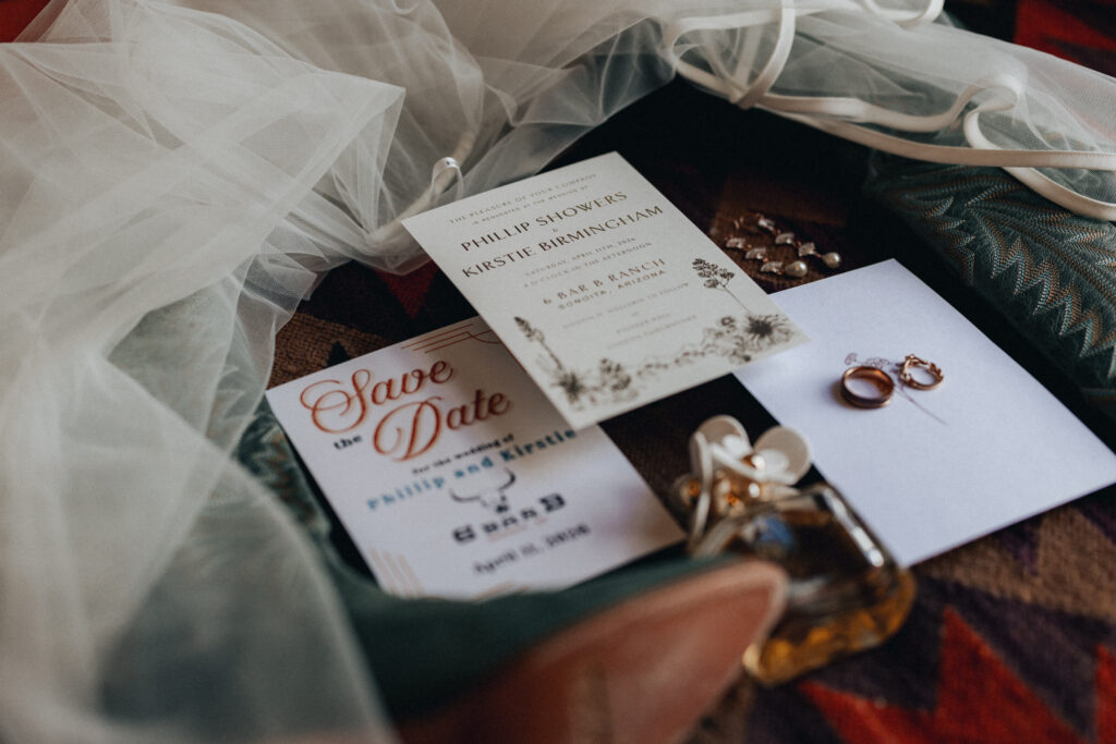 Western-inspired wedding invitation suite at Sonoita ranch wedding in Arizona