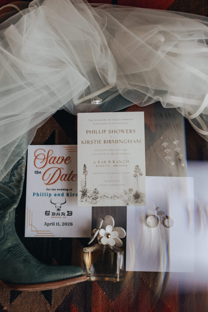 Western-inspired wedding invitation suite at Sonoita ranch wedding in Arizona