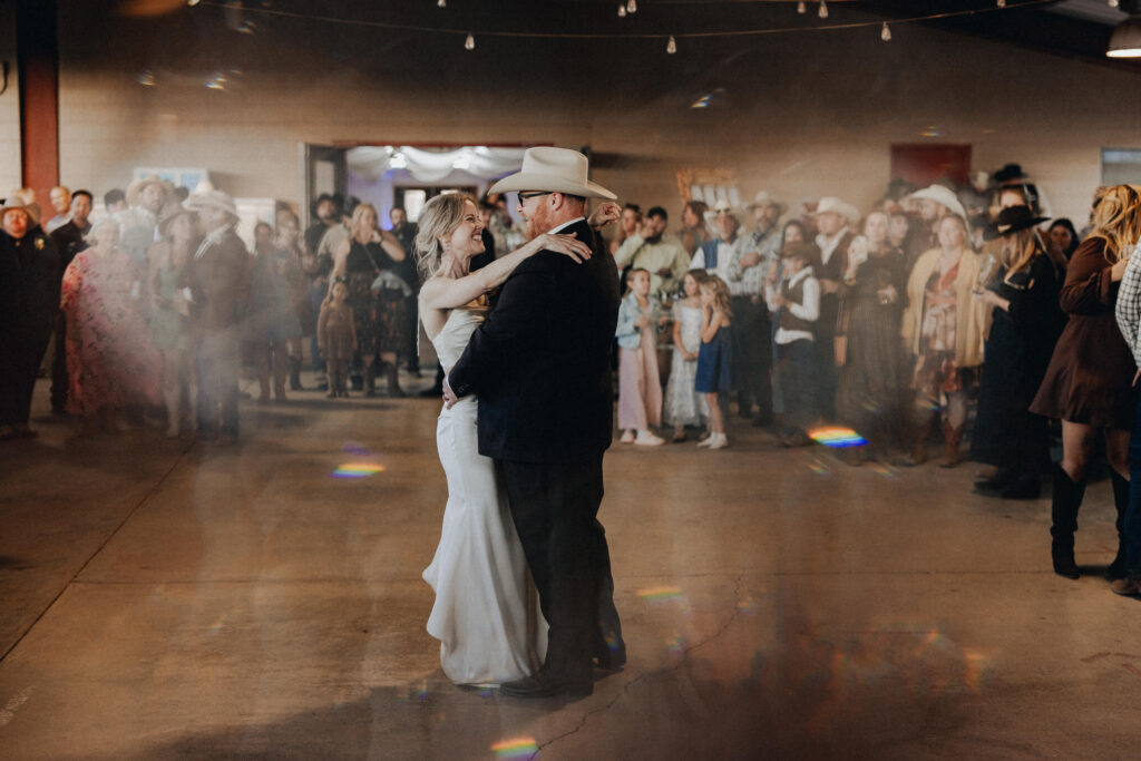 First dance at intimate ranch wedding reception in Arizona”